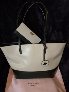 kate spade Two-Tone Black & Blush Tanya Tote with Slim Wallet ***Bundle***